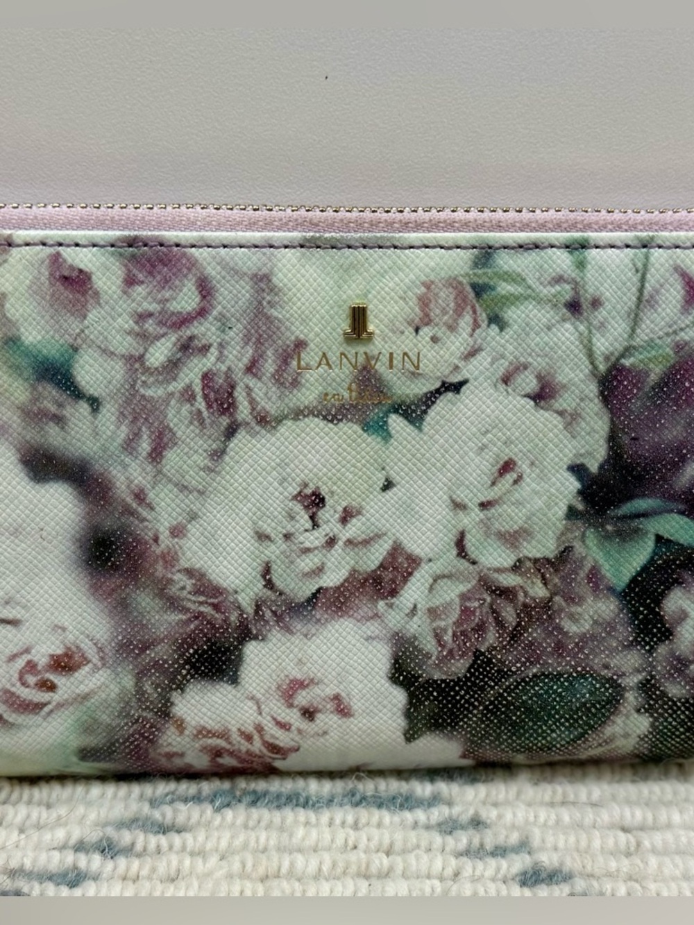 LANVIN En Bleu Lavender Floral Print Leather L-Shaped Zip Long Wallet/Clutch - Picture 2 of 16